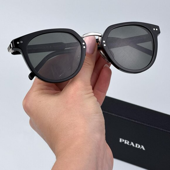 Prada PR17YS 1AB03R Men BRAND NEW Sunglasses Black Green Polarized Oval